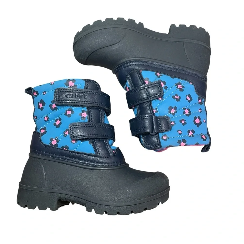 Carters Toddler Girls Navy Pink Deltha Leopard Cheetah Snow Boot 8M Winter Sled‎